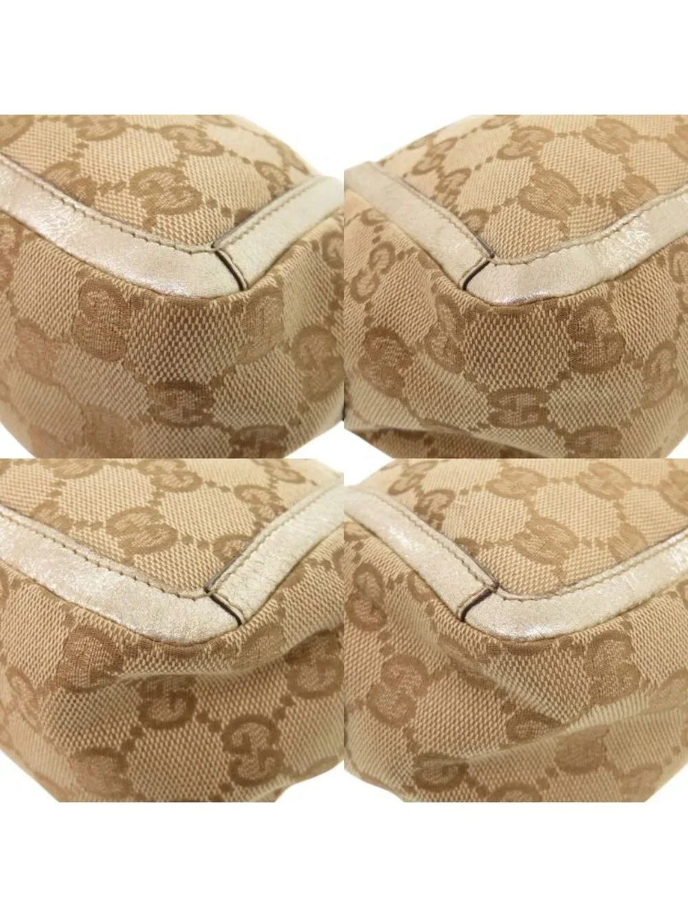 Gucci Abbey GG Canvas Leather Beige Gold Shoulder Bag